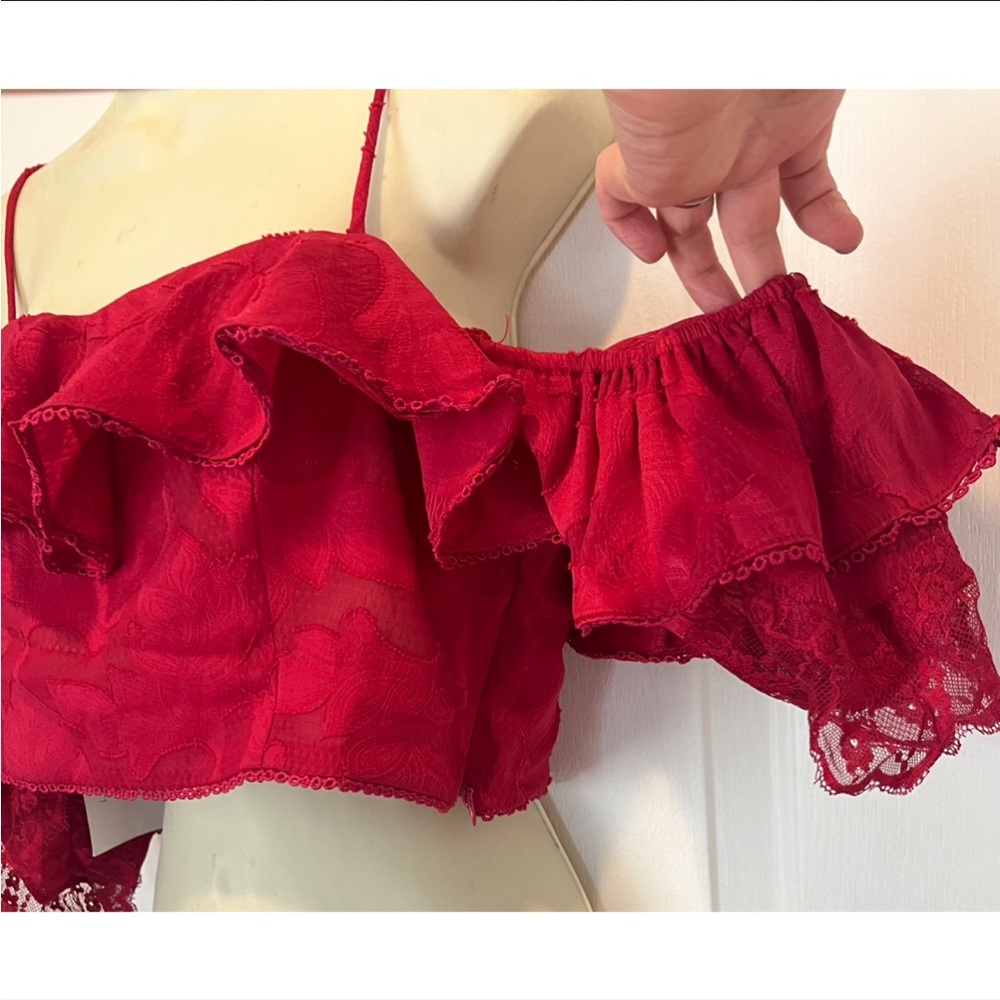 Free People Red Off Shoulder Bardot Top 12 - Picture 3 of 5
